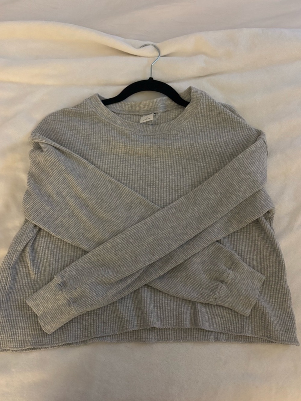 TNA Light Gray Ribbed Cropped Sweatshirt